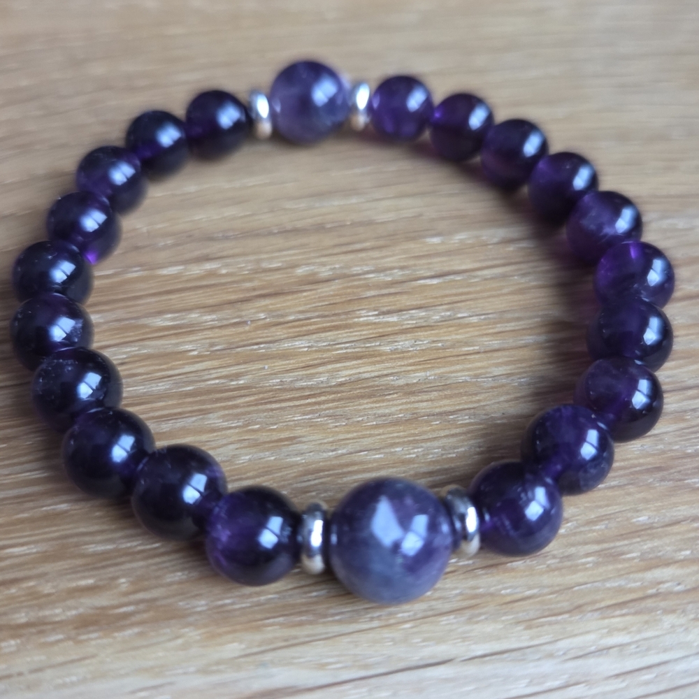 Amethyst Beads Stretch Bracelet - Hand Crafted - Picture 11 of 13